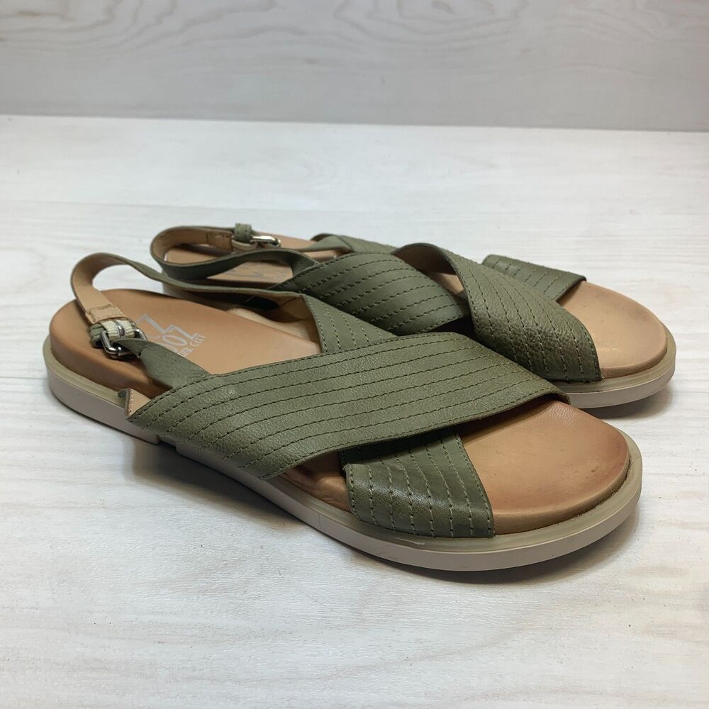 Miz Mooz Kind Cross-Strap Sandals Women's Size 10.5 Green Leather Sage